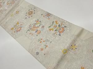 亀甲に花鳥模様織出し袋帯